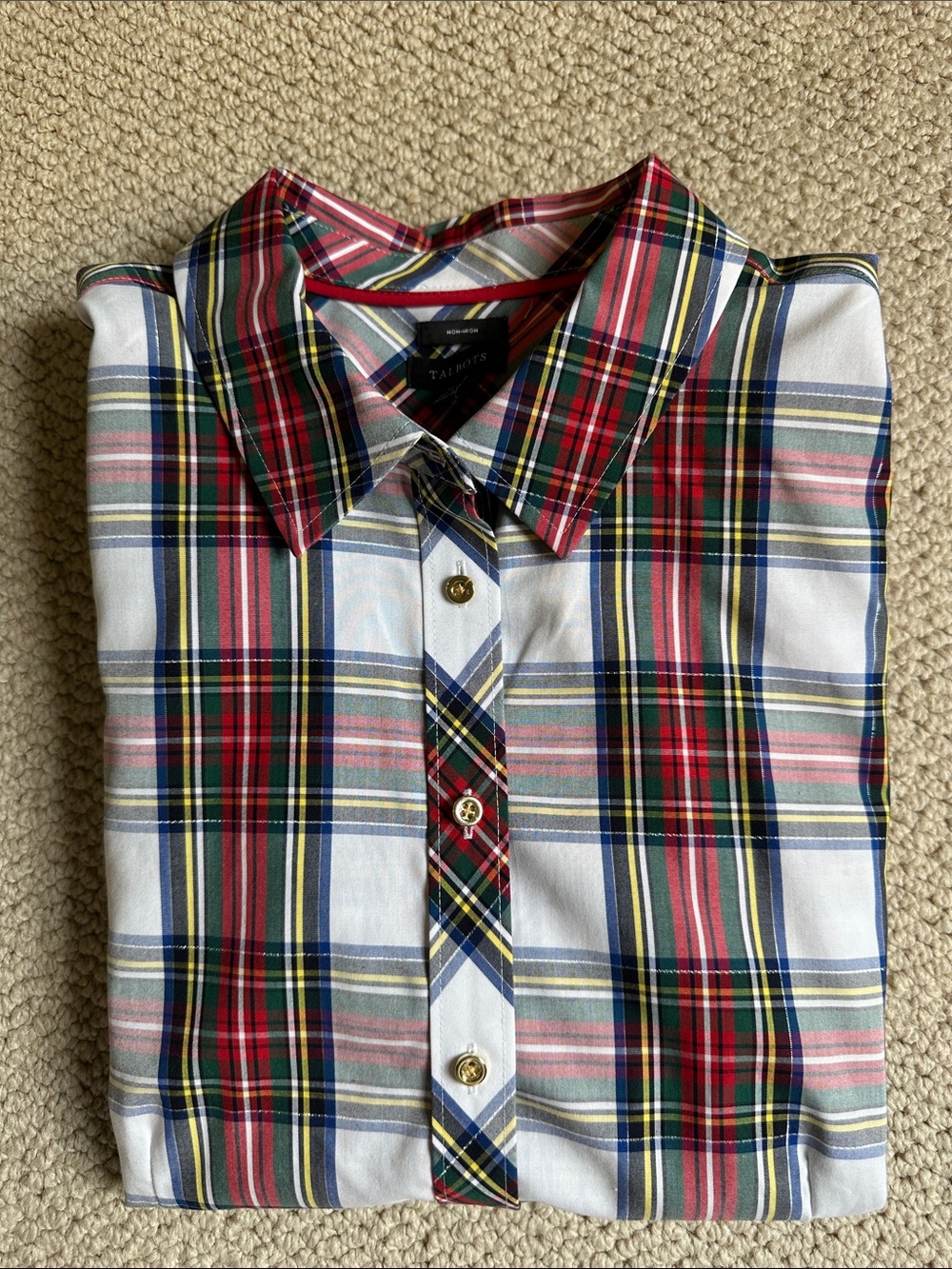 Talbots Plaid Button-Down Shirt in Red, White & Green